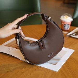 Cuir véritable croissant de lune sac lune sac une épaule femme sac brun
