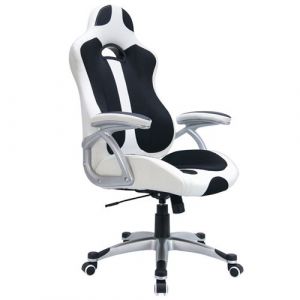 Fauteuil de Bureau Waytex IXION forme baquet simili cuir et tissu respirant avec accoudoirs Blanc et Noir