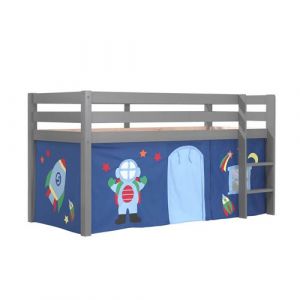 Lit Mi-Haut en Pin Laqu&eacute; Gris 90x200cm Housse Astro - SLEEPY - ALTOBUY