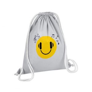 Fabulous Sac de Gym en Coton Gris Smiley Musique 12 Litres