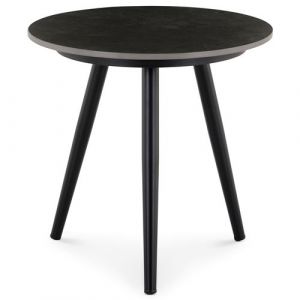 Table d’appoint extérieur ROSALIA ronde en pierre frittée noir et gris diamètre 45 cm pour balcon terrasse ou jardin