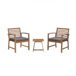 Salon de jardin en bois d Acacia FSC avec coussins  2 personnes  Cali    Gris