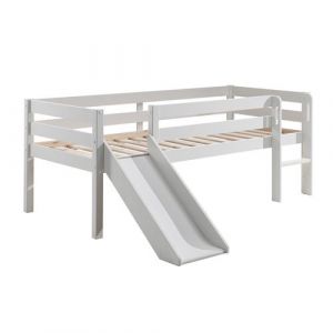 Lit Sur&eacute;lev&eacute; en Pin Laqu&eacute; Blanc 90x200cm avec Tobogan - SLEEPY - ALTOBUY