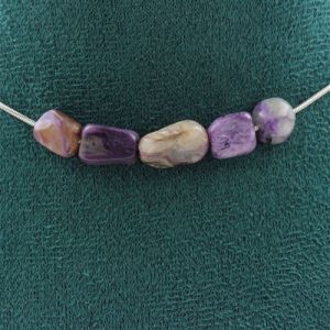 Collier 5 perles Charoite de Russie chaîne inox - A Bijoux