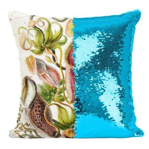 Fabulous Coussin avec Housse Sequin - Paillettes Turquoise Nepenthes Plante Carnivore [40 x 40 cm]