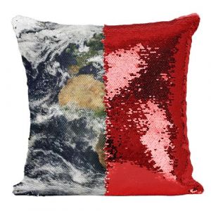 Fabulous Housse de Coussin &agrave; Sequin - Paillettes Rouge Carte du Monde Planisphere Photo Satellite [40 x 40 cm]