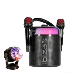 Pack Karaok&eacute; Enceinte Ibiza Portable Autonome Bluetooth Ibiza KARAHOME-BK 120W USB 2 Micros sans fil - Effet Astro - F&ecirc;te Enfant
