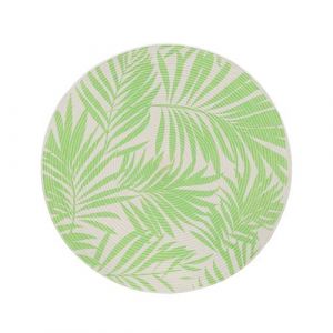 Tapis rond moquette carpette en polyester-coton tressé coloris blanc/vert - Diamètre 90 x Hauteur 0.5 cm -JUANIO-