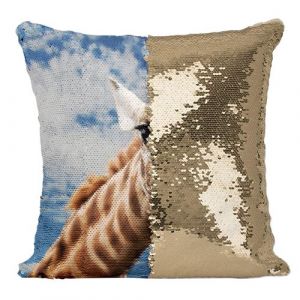 Fabulous Housse de Coussin &agrave; Sequin - Paillettes Dor&eacute; Tete de Girafe Afrique Savane Ciel Bleu [40 x 40 cm]