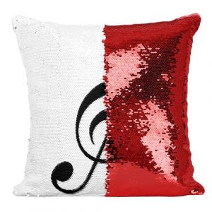 Fabulous Coussin avec Housse Sequin - Paillettes Rouge Clef de Sol Musique Solf&egrave;ge [40 x 40 cm]