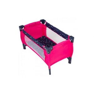 Lit parapluie de poupee pliant 56 x 32 x 33 cm  tissu rose coeurs - lit de voyage luxe pliable - accessoire couchage poupon