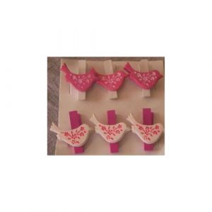 6 Pinces &agrave; Linge OISEAU Rose
