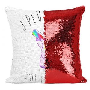 Fabulous Housse de Coussin à Sequin - Paillettes Rouge J'Peux Pas J'Ai Licorne [40 x 40 cm]