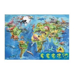 Puzzle enfant - carte du monde des dinosaures : collection pr&eacute;histoire et geographie - mappemonde dino - 150 pieces - jeu  educatifs