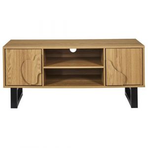 The Home Deco Factory - Meuble TV 2 portes et 2 niches CALYPSO - Beige et noir - Calypso