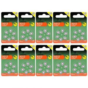 Lot de 60 Piles bouton Zinc Air Type A312/312 pour appareils auditifs compatibles PR41 1,45V - Visiodirect -