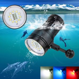 10x XM-L2 + 4x + R 4x B 12000LM LED Photographie vid&eacute;o Plong&eacute;e sous-marine Torche de lampe de poche