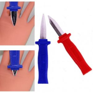 2 faux couteaux lame retractable 12 cm farce attrape jouet