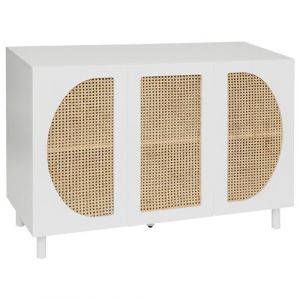 Buffet, meuble de rangement avec 3 portes en bois coloris Blanc, naturel - Longueur 120 x Profondeur 47,5 x Hauteur 85 cm - PEGANE -