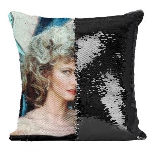 Fabulous Housse de Coussin &agrave; Sequin - Paillettes Noir John Travolta et Olivia Newton Grease 4 [40 x 40 cm]