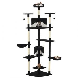 Arbre à chat griffoir grattoir niche jouet animaux peluché en sisal 203 cm noir et blanc