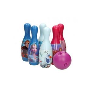 Jeu quilles reine des neiges ii : 6 quilles 18 cm et mini boule - plastique - bowling enfant fille - set jouet disney frozen et carte animaux