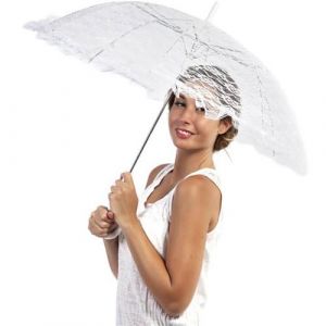 Ombrelle blanche avec dentelle (x1) REF/11070 parapluie du bonheur mariage