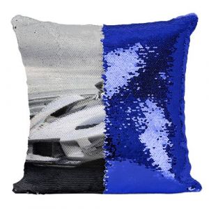 Fabulous Coussin avec Housse Sequin - Paillettes Bleu Belles Voiture de Sport Ferrari Grise 70 [40 x 40 cm]