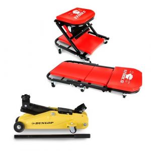 Chariot de Visite BM TOOLS Convertible Si&egrave;ge d'Atelier & Cric Rouleur Hydraulique Compact DUNLOP 2T - Transformable en Tabouret