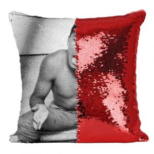 Fabulous Housse de Coussin &agrave; Sequin - Paillettes Rouge Mohamed Ali Boxeur [40 x 40 cm]