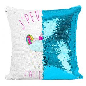 Fabulous Coussin avec Housse Sequin - Paillettes Turquoise J'Peux Pas J'Ai Licorne Licorne Qui Dort sur Nuage [40 x 40 cm]