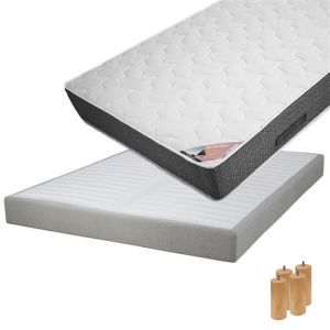 BERMUDES - Pack Matelas 140x190 + Sommier Tapissier Démontable 2x20 Lattes Lin + Pieds Bois 15cm - Altobuy