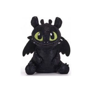 Grande peluche dragons : dragon krokmou noir 55 cm - doudou xl enfant + carte offerte