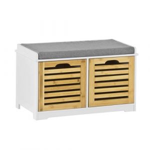 SoBuy&reg; FSR23-K-WN Banc de Rangement avec Coussin rembourr&eacute; et 2 Cubes, Meuble d'Entr&eacute;e Commode &agrave; Chaussure Banquette Confortable
