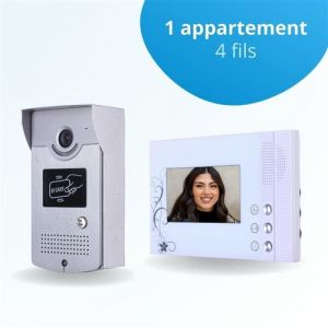 BT SECURITY Portier interphone vidéo cards 4 fils - 1 écran blanc - avec lecteur de badge
