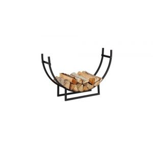 Etag&egrave;re de chemin&eacute;e, range b&ucirc;ches demi-rond, bois, acier, &eacute;tag&egrave;re demi-lune, hxlxp: 55x92x21 cm, noir