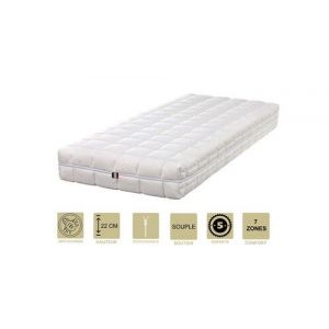 Matelas face été latex naturel 70 kg/m3 face hiver mémoire de forme 60 kg/m3 + alèse 160x190 x 22 cm souple - déhoussable housse lavable - 7 zones de