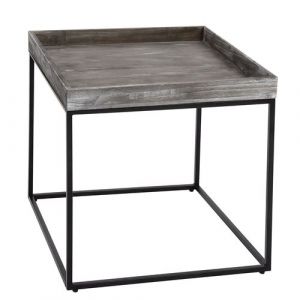 Table d'appoint MENDLER HWC-K71 MVG-certifié bois de paulownia métal 60x60x60cm gris foncé