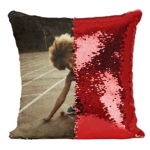 Fabulous Coussin avec Housse Sequin - Paillettes Rouge Skate Californie Hugh Holland Skateboard [40 x 40 cm]