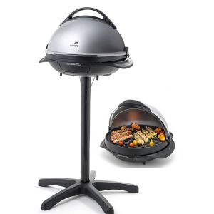 Senya Barbecue Électrique 2 en 1 sur Pied et sur Table, Surface de Cuisson 40 cm, Plaque en Fonte d’aluminium, Couvercle Détachable, 2200W