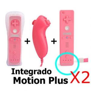 Manette Motion Plus Wii + Nunchuck Blanc rose compatible avec Nintendo WII WII mini WII U x2