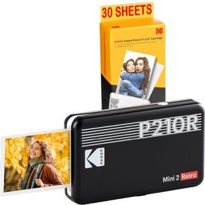 KODAK Pack Mini Imprimante P210 Retro 2 + Cartouche et papier pour 30 photos - Imprimante Connectee Bluetooth - Photos format CB 5,3 x 8,6 cm - Batterie Lithium - Sublimation Thermique 4Pass
