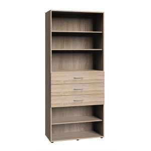 Etagère de rangement avec 3 tiroirs et 3 tablettes en mélamine coloris imitation chêne - longueur 80 x hauteur 185 x profondeur 40 cm -PEGANE-
