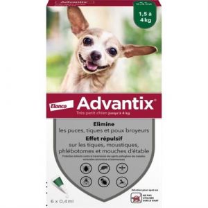 ADVANTIX Chien Solution Antiparasitaire Tres Petite Race 1 5 a 4kg 6 pipettes