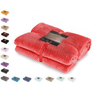 DecoKing Couette en Microfibre Couverture Polaire Plaid Couvre-lit Polaire Doux de Style Scandinave Henry, Microfibre Rouge 150x200 cm