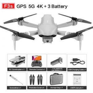 Drone GPS F-3 avec double cam&eacute;ra 4K HD WIFI FPV Quadricopt&egrave;re RC intelligent pliable - Multicolore