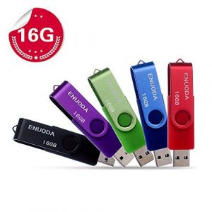 Lot de 5 Cl&eacute; USB 16 Go ENUODA USB 2.0 Flash Drive Stockage Rotation Disque M&eacute;moire Stick (Couleur Mixte:Rouge Vert Noir Bleu Violet)