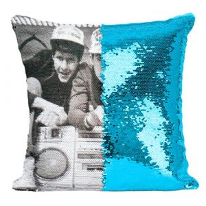 Fabulous Housse de Coussin à Sequin - Paillettes Turquoise Beastie Boys Photo Vintage Ghetto Blaster [40 x 40 cm]