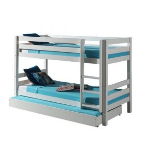 SLEEPY - Lit Superposé H140 Laqué Blanc 90x200cm avec Lit-Tiroir - Altobuy