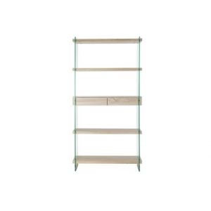 Etagere en verre trempe et MDF coloris naturel - Longueur 90 x Hauteur 180 x Profondeur 35 cm - PEGANE -